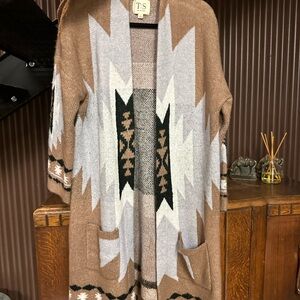 Tribal Patterned Cardigan in Brown and Gray